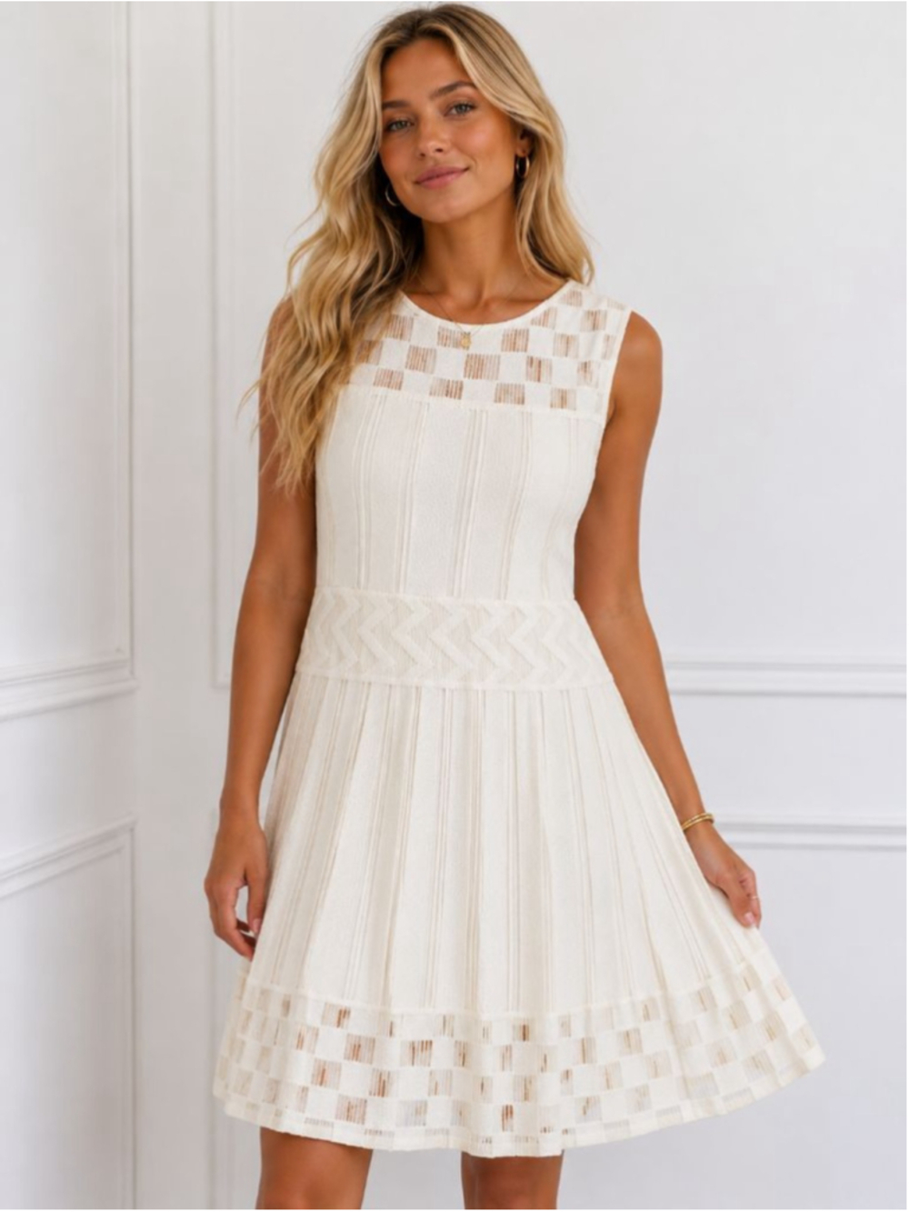 KATHERINE KELLY Dress Ivory Sleeveless Knit Dress Size 6 Womens